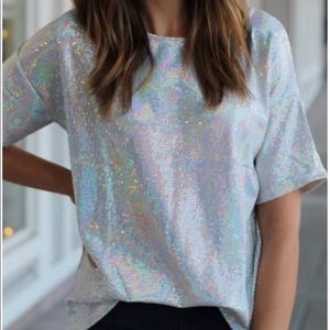 Silver iridescent top